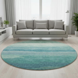 HomeRoots 8' X 8' Turquoise Striped Round Rug - Washable, UV Protected, Durable, Stain Resistant, Non-Slip Backing 692544