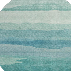 HomeRoots 8' X 8' Turquoise Striped Round Rug - Washable, UV Protected, Durable, Stain Resistant, Non-Slip Backing 692544