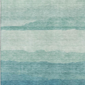 HomeRoots 8' Striped Turquoise and Ivory Washable Area Rug with UV Protection for High-Traffic Homes 692545
