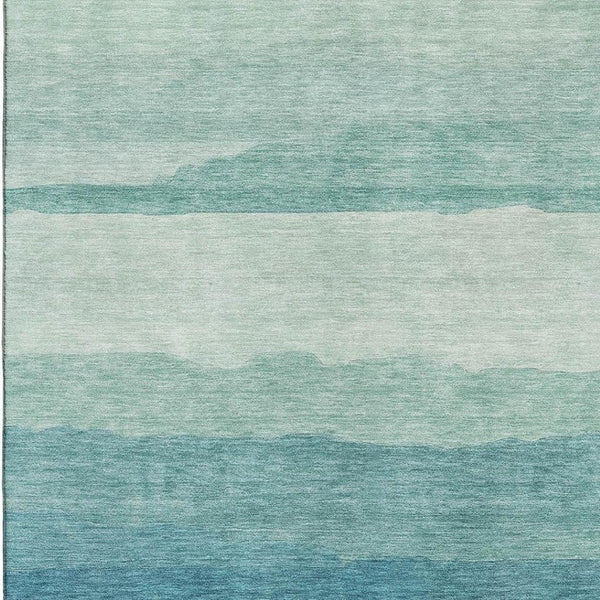 HomeRoots 8' Striped Turquoise and Ivory Washable Area Rug with UV Protection for High-Traffic Homes 692545