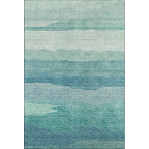 HomeRoots 9' X 12' Turquoise and Ivory Striped Area Rug - Durable, Washable with UV Protection for Coastal Decor 692546