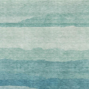HomeRoots 9' X 12' Turquoise and Ivory Striped Area Rug - Durable, Washable with UV Protection for Coastal Decor 692546