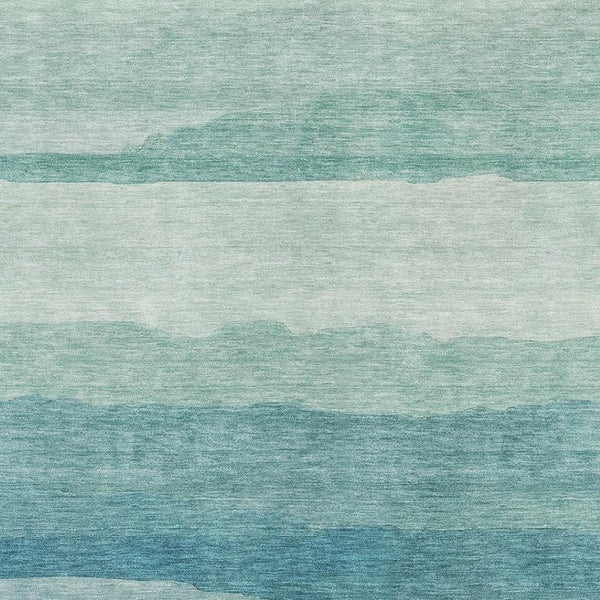 HomeRoots 9' X 12' Turquoise and Ivory Striped Area Rug - Durable, Washable with UV Protection for Coastal Decor 692546
