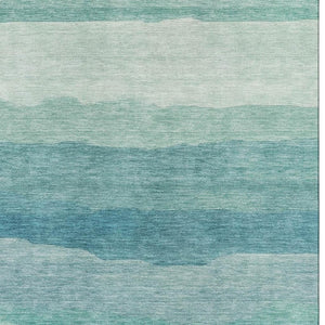 HomeRoots 10' X 14' Turquoise & Ivory Striped Washable Area Rug – Durable, UV-Protected, Perfect for Any Space! 692547