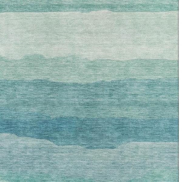 HomeRoots 10' X 14' Turquoise & Ivory Striped Washable Area Rug – Durable, UV-Protected, Perfect for Any Space! 692547