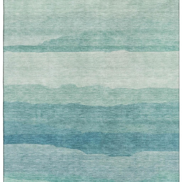 HomeRoots 10' X 14' Turquoise & Ivory Striped Washable Area Rug – Durable, UV-Protected, Perfect for Any Space! 692547