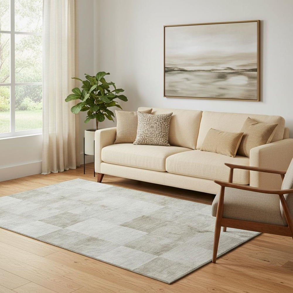 HomeRoots 5' Modern Beige Ivory Taupe Geometric Washable Area Rug with UV Protection for Durable Style 692549