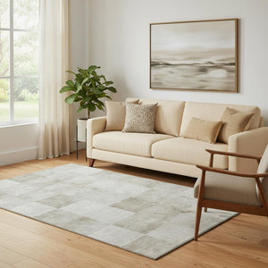 HomeRoots 5' Modern Beige Ivory Taupe Geometric Washable Area Rug with UV Protection for Durable Style 692549