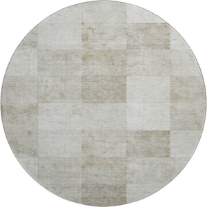 HomeRoots 8' Round Beige, Ivory & Taupe Geometric Washable Rug with UV Protection for Modern Spaces & Families 692550