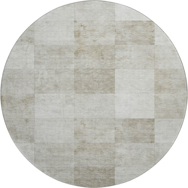 HomeRoots 8' Round Beige, Ivory & Taupe Geometric Washable Rug with UV Protection for Modern Spaces & Families 692550