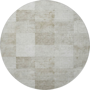 HomeRoots 8' Round Beige, Ivory & Taupe Geometric Washable Rug with UV Protection for Modern Spaces & Families 692550