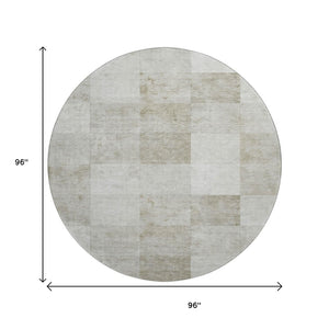HomeRoots 8' Round Beige, Ivory & Taupe Geometric Washable Rug with UV Protection for Modern Spaces & Families 692550