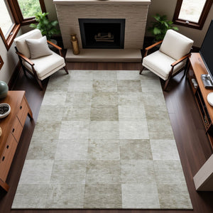 HomeRoots 8' Stylish Beige Ivory Taupe Geometric Area Rug - Washable, UV Protected, Perfect for Busy Homes! 692551