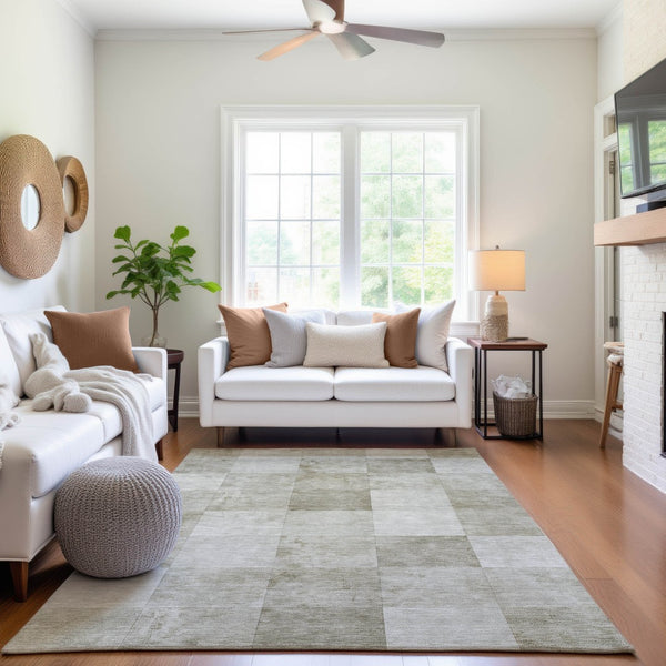 HomeRoots 8' Stylish Beige Ivory Taupe Geometric Area Rug - Washable, UV Protected, Perfect for Busy Homes! 692551