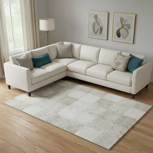 HomeRoots 9' X 12' Modern Geometric Washable Area Rug in Beige, Ivory & Taupe - UV Protection & Stain Resistant 692552