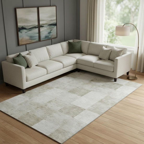 HomeRoots 10' X 14' Stylish Beige Ivory Taupe Geometric Washable Area Rug with Durable UV Protection & Non-Slip Backing 692553
