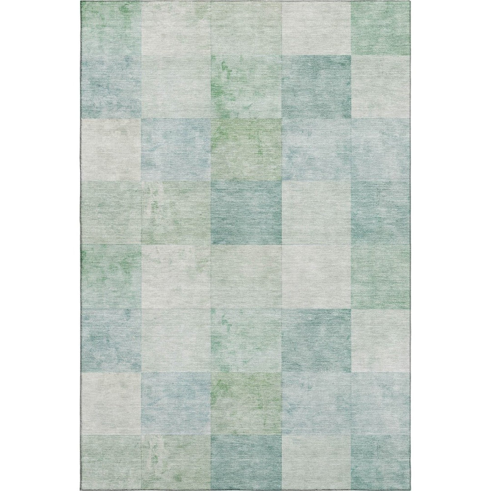HomeRoots 5' X 8' Pale Aqua Mint Green Ivory Geometric Area Rug - Washable, UV Protected, Family-Friendly Design 692555