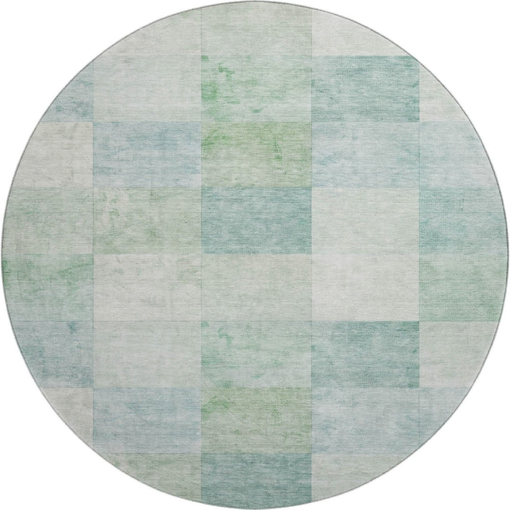 HomeRoots 8' Round Washable Geometric Rug in Pale Aqua Mint Green & Ivory - UV Protected, Easy Care, Modern Style 692556