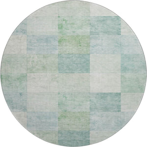 HomeRoots 8' Round Washable Geometric Rug in Pale Aqua Mint Green & Ivory - UV Protected, Easy Care, Modern Style 692556