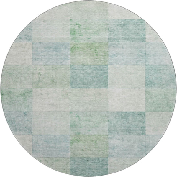 HomeRoots 8' Round Washable Geometric Rug in Pale Aqua Mint Green & Ivory - UV Protected, Easy Care, Modern Style 692556