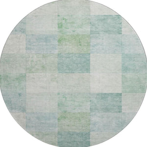HomeRoots 8' Round Washable Geometric Rug in Pale Aqua Mint Green & Ivory - UV Protected, Easy Care, Modern Style 692556