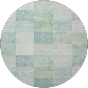 HomeRoots 8' Round Washable Geometric Rug in Pale Aqua Mint Green & Ivory - UV Protected, Easy Care, Modern Style 692556