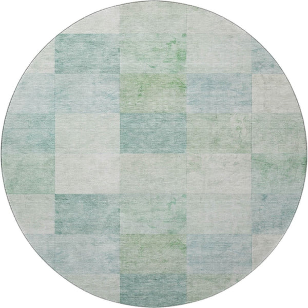HomeRoots 8' Round Washable Geometric Rug in Pale Aqua Mint Green & Ivory - UV Protected, Easy Care, Modern Style 692556