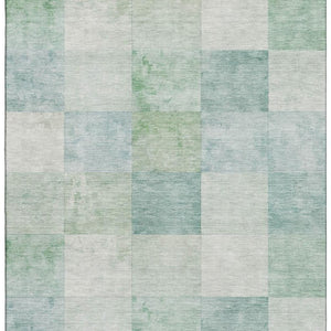 HomeRoots 9' X 12' Pale Aqua Mint Green Geometric Washable Area Rug with UV Protection for High-Traffic Spaces 692558