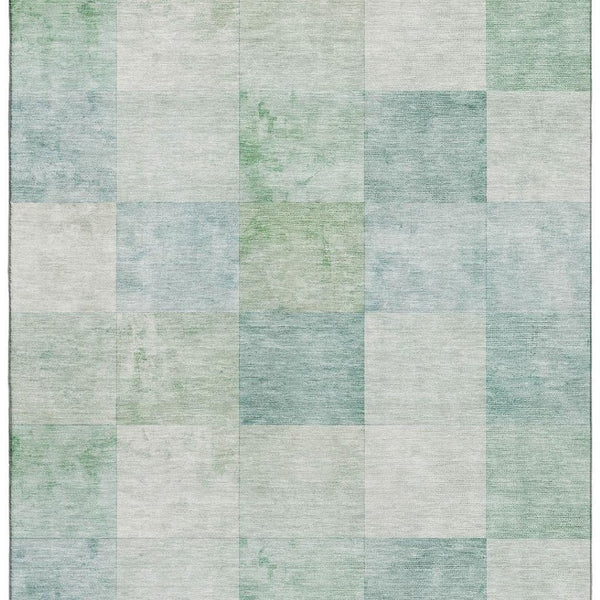 HomeRoots 9' X 12' Pale Aqua Mint Green Geometric Washable Area Rug with UV Protection for High-Traffic Spaces 692558