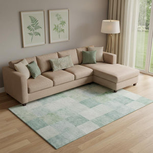 HomeRoots 10' Modern Pale Aqua Mint Green & Ivory Geometric Washable Area Rug with UV Protection for Homes 692559