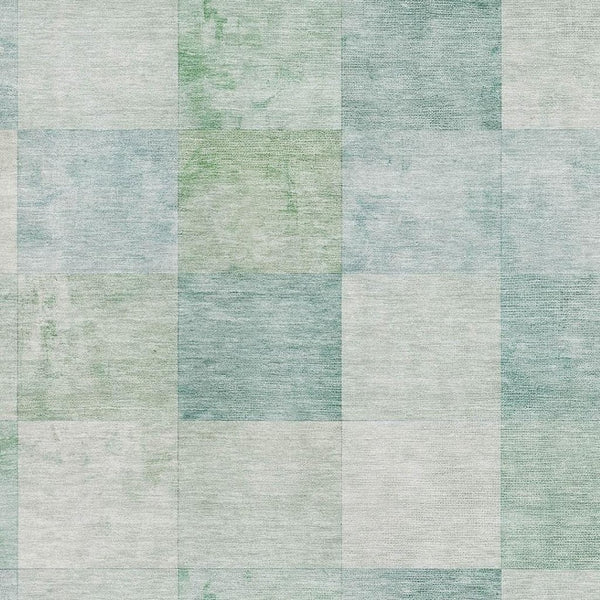 HomeRoots 10' Modern Pale Aqua Mint Green & Ivory Geometric Washable Area Rug with UV Protection for Homes 692559