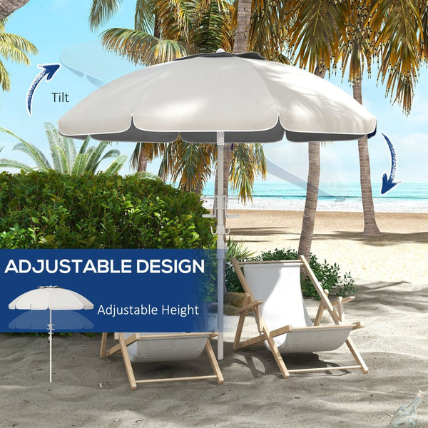 English Elm Outsunny 5.7' Portable Beach Umbrella With Uv40+ Protection, Tilt Feature, Cup Holders & Vented Canopy W2225P200536-GIGA