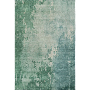 HomeRoots 5' X 8' Abstract Emerald & Denim Blue Area Rug - Washable, UV-Protected, Non-Slip, Durable Design 692561