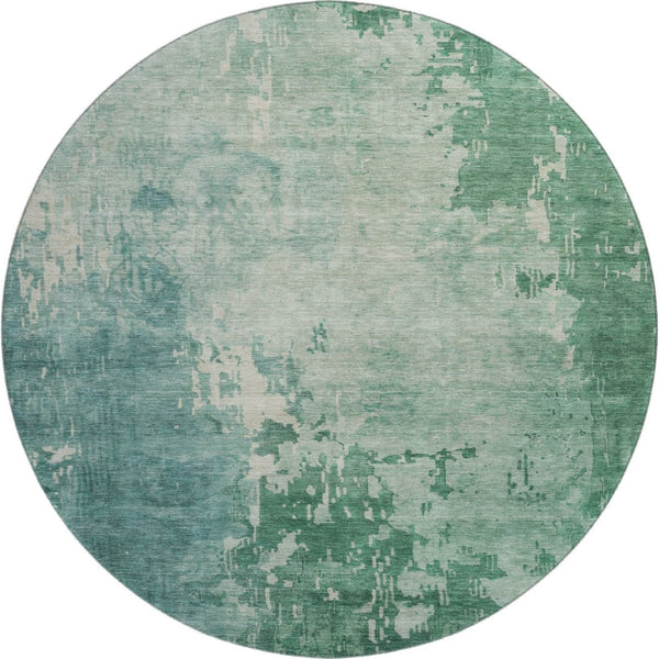 HomeRoots 8' X 8' Abstract Washable Round Rug in Emerald & Denim Blue - UV Protected, Low-Maintenance Elegance 692562