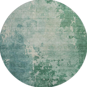HomeRoots 8' X 8' Abstract Washable Round Rug in Emerald & Denim Blue - UV Protected, Low-Maintenance Elegance 692562