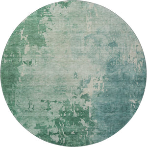 HomeRoots 8' X 8' Abstract Washable Round Rug in Emerald & Denim Blue - UV Protected, Low-Maintenance Elegance 692562