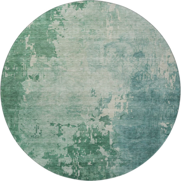 HomeRoots 8' X 8' Abstract Washable Round Rug in Emerald & Denim Blue - UV Protected, Low-Maintenance Elegance 692562