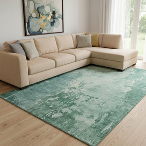 HomeRoots 8' Stylish Emerald & Denim Blue Abstract Washable Area Rug with UV Protection for High-Traffic Homes 692563