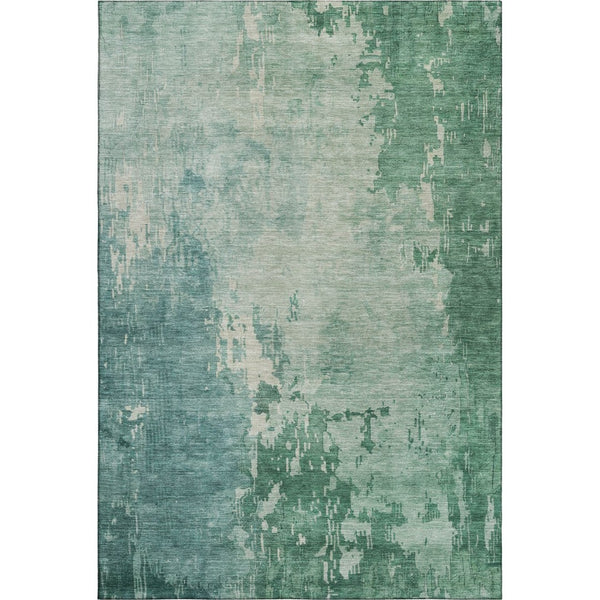 HomeRoots 9' X 12' Washable Emerald & Denim Blue Abstract Area Rug - UV Protected, Stain Resistant, Durable Design 692564