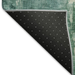 HomeRoots 9' X 12' Washable Emerald & Denim Blue Abstract Area Rug - UV Protected, Stain Resistant, Durable Design 692564