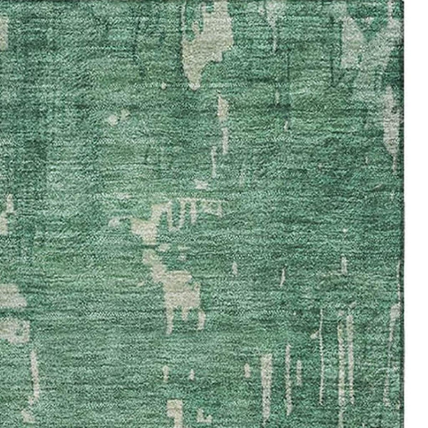 HomeRoots 9' X 12' Washable Emerald & Denim Blue Abstract Area Rug - UV Protected, Stain Resistant, Durable Design 692564