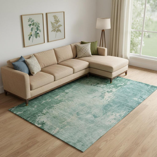 HomeRoots 10' X 14' Vibrant Abstract Emerald & Denim Blue Area Rug – Washable, UV-Protected, Durable & Stylish! 692565