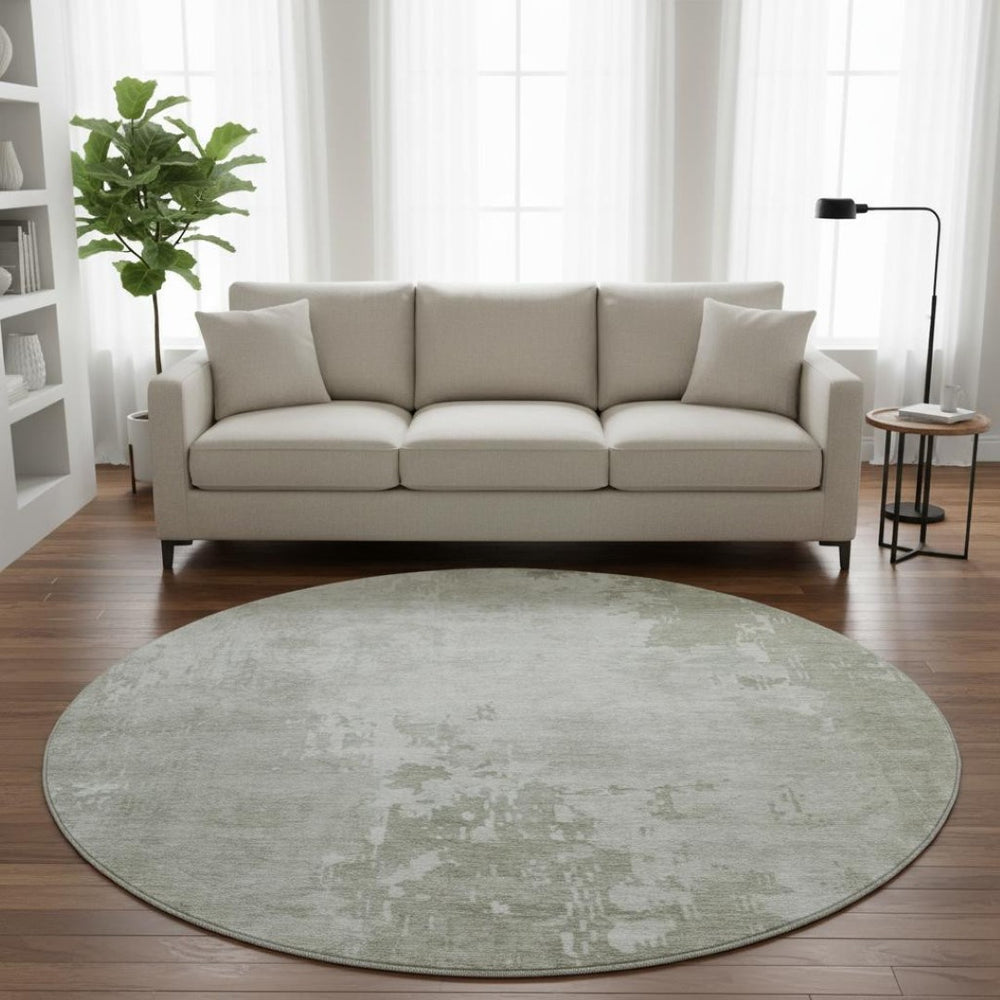HomeRoots 8' X 8' Stylish Linen Beige Abstract Round Rug - Washable, UV-Protected, and Family-Friendly Design 692568