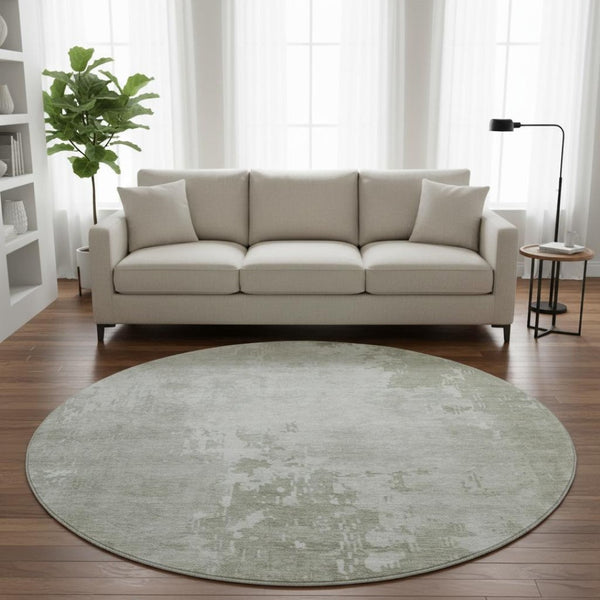 HomeRoots 8' X 8' Stylish Linen Beige Abstract Round Rug - Washable, UV-Protected, and Family-Friendly Design 692568