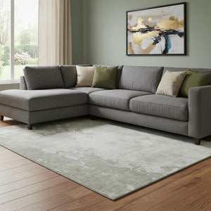 HomeRoots 8' Linen and Beige Abstract Area Rug - Washable, UV-Protected, Durable for High-Traffic Spaces 692569