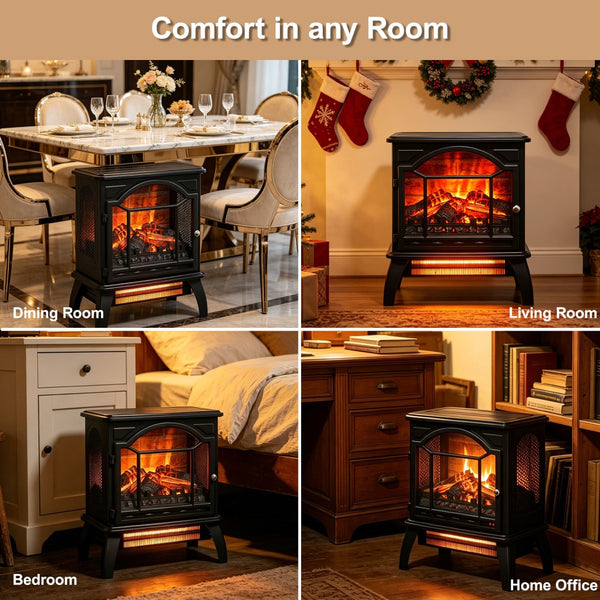 English Elm 18 Inch Infrared Quartz Freestanding Electric Fireplace Stove with 3d Flame Effect W1769112698