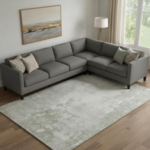 HomeRoots 9' X 12' Linen and Beige Abstract Area Rug – Durable, Washable, UV-Protected for Family-Friendly Homes 692570