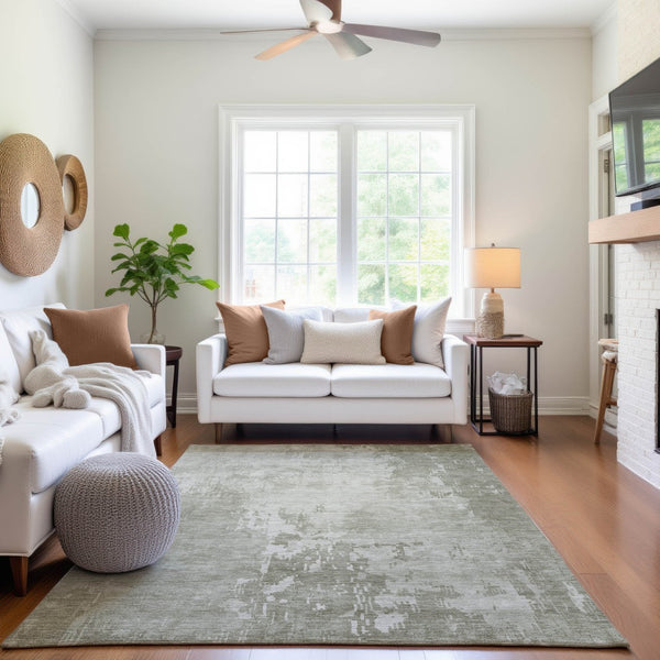 HomeRoots 9' X 12' Linen and Beige Abstract Area Rug – Durable, Washable, UV-Protected for Family-Friendly Homes 692570