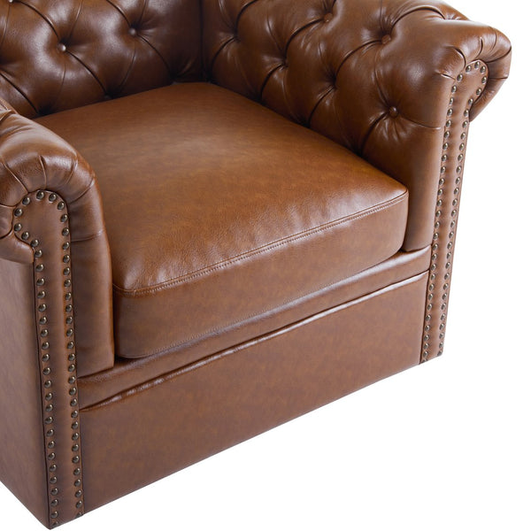 English Elm Christopher Knight Home® - Chesterfield Swivel Club Chair with Deep Button Tufting, Nailhead Trim, 360° Metal Swivel Comfort Cognac 39.25 L x 33.85 W x 27.85 H N776P195601C