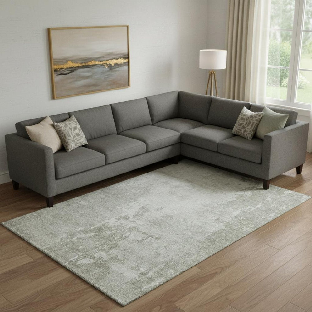 HomeRoots 10' X 14' Linen and Beige Abstract Area Rug - Washable, UV-Protected, and Durable for Everyday Use 692571